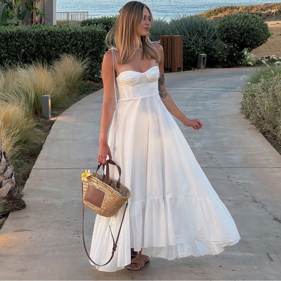 Zara Dresses & Skirts - Zara White Cotton Maxi Sundress with Tie Straps
